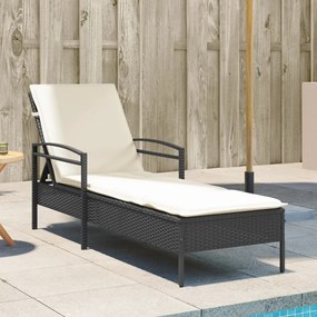 Lettino prendisole con cuscino nero 63x200x81 cm in polyrattan