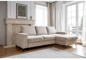 Divano letto angolare in velluto a coste beige (angolo destro) Lofty Lilly - Miuform