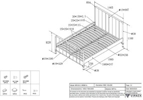 Letto singolo blu in metallo con rete 140x200 cm BRONXX - Vipack