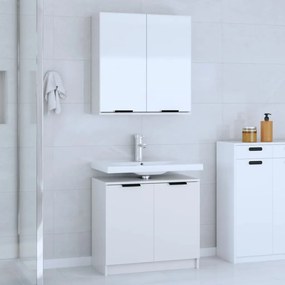 Set Di Mobili Da Bagno 2 Pz Bianco İn Legno Multistrato /