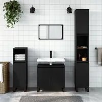 Set Mobili da Bagno 3 pz Nero in Legno Multistrato 3190284