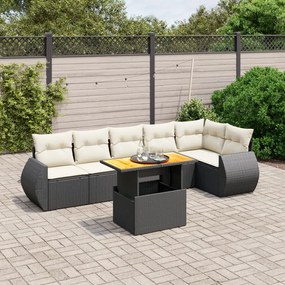 Set divani da giardino con cuscini 7pz nero polyrattan