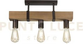Plafoniera texas legno antichizzato e metallo marrone  3 luci attac...