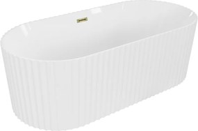 Mexen Paola vasca da bagno freestanding rigata 150 x 75 cm, bianca lucida, troppopieno dorato - 52721507500-50