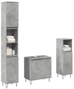 Set Mobili Da Bagno 3 Pz Grigio Cemento İn Legno Multistrato /