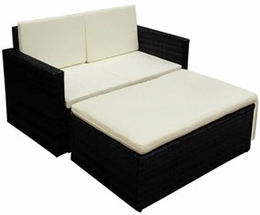 Set Divani da Giardino 2 pz con Cuscini in Polyrattan Nero