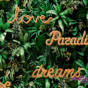 Noordwand Good Vibes Carta da Parati Neon Letter with Plants Verde e Arancione