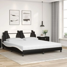 Letto con materasso nero e bianco 180x200 cm in similpelle