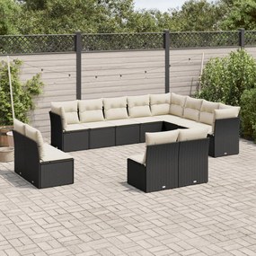 Set divani da giardino 12 pz con cuscini nero in polyrattan