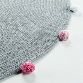 Tappeto rotondo grigio chiaro ø 90 cm Pompomparty - douceur d'intérieur