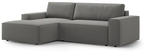 Divano angolare grigio chiaro allungabile/con contenitore (con penisola a sinistra/con chaise lounge) con rivestimento in velluto Jodie – Micadoni