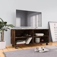 Mobile TV con Ruote Rovere Fumo 90x35x35cm in Legno Multistrato 815258