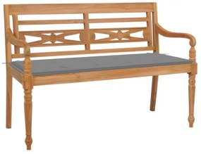 Panca Batavia con Cuscino Grigio 120 cm in Massello di Teak