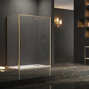 Kamalu - Box doccia angolare 90x100 oro spazzolato scorrevole | KE-4000G
