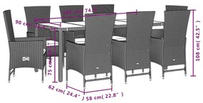 Set da pranzo da giardino 9 pz con cuscini beige in polyrattan