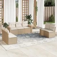 Set Divani da Giardino 7 pz con Cuscini Beige in Polyrattan 3218818