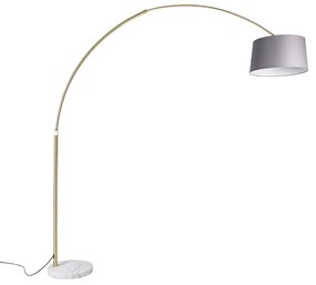 Lampada ad arco in ottone con paralume in tessuto di marmo grigio 45 cm - XXL
