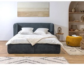 Letto matrimoniale imbottito blu scuro con contenitore con griglia 160x200 cm Louise - Bobochic Paris