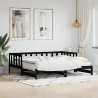 Divano Letto con Letto Estraibile Nero 90x190cm Massello Pino 836164