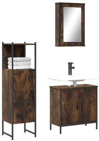 Set mobili da bagno 3 pz rovere fumo in legno multistrato