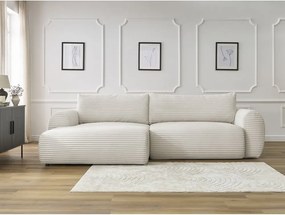 Divano angolare color crema allungabile (con penisola a sinistra) con rivestimento in velluto a coste Lucien – Bobochic Paris