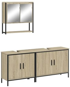 Set mobili da bagno 3 pz rovere sonoma in legno multistrato