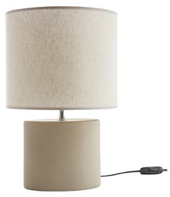 Lampada da tavolo in ceramica color talpa opaco e paralume in lino naturale TIGA