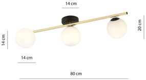 Plafoniera Contemporanea 3 Luci Eracle In Acciaio Oro/Nero E Sfere Vetro Bianco