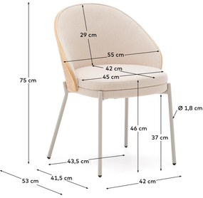 Kave Home - Sedia Eamy in ciniglia beige, impiallacciato in frassino con rifinitura naturale e metallo