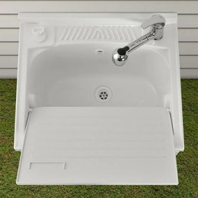 Mobile lavatoio 60x50 bianco con serranda vasca e asse lavapanni