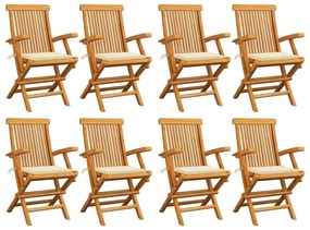 Sedie da giardino con cuscini crema 8 pz legno massello di teak