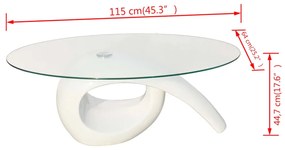 Tavolino da caffè con ripiano ovale in vetro bianco lucido