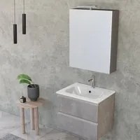 Composizione bagno sospesa Nexu 2 cassetti con lavabo specchio con lampada LED 60x50 cm grigio caldo