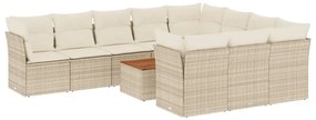 Set divani da giardino 11 pz con cuscini beige in polyrattan