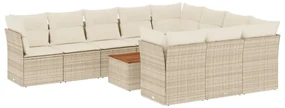 Set divani da giardino 11 pz con cuscini beige in polyrattan