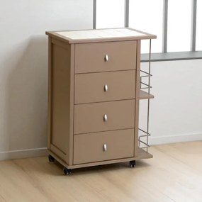 Carrello da cucina POKER con cassetti e portabottiglie Tortora