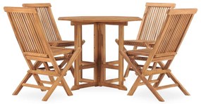 Set da pranzo da giardino 5 pz pieghevole in massello di teak