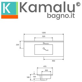 Kamalu - lavabo da  incasso per mobili 120 cm in ceramica bianca | litos-k7012