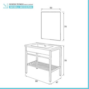 Mobile bagno a terra 80 cm stile industrial nero opaco con specchio Borg