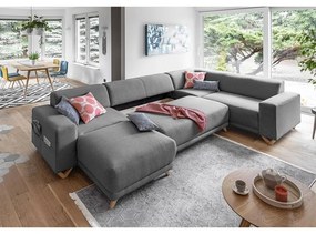 Divano angolare grigio allungabile e con contenitore (penisola a destra/a U) Classy Sophie – Miuform