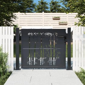 Cancello Giardino Antracite 105x80 Cm İn Acciaio Design Bambù /