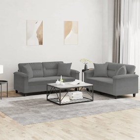Set Divani 2 Pz Con Cuscini Grigio Scuro İn Tessuto Microfibra /