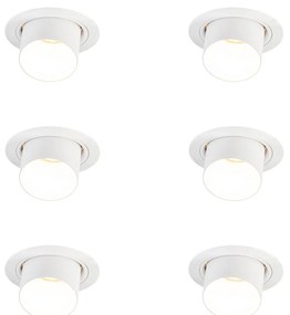 Set di 6 faretti da incasso moderni bianchi rotondi orientabili - Installa