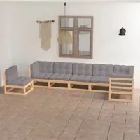 Set Divani da Giardino 7 pz con Cuscini Legno Massello di Pino 3076644