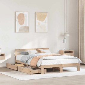 Letto Senza Materasso 140x190 Cm İn Legno Massello Di Pino /