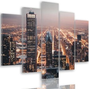 Quadri Quadro 5 pezzi Stampa su tela Grattacielo città notte