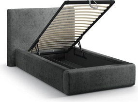 Letto singolo imbottito grigio scuro con contenitore con rete inclusa 90x200 cm Amy – Micadoni