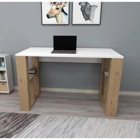 Scrivania Moderna 120x60x74 Con Ripiani Laterali Breeze Bianco E Rovere Chiaro