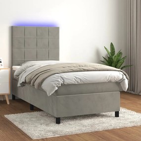 Letto A Molle Materasso E Led Grigio Chiaro 90x190 Cm Velluto /