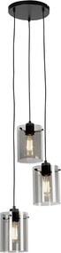 Lampada a sospensione di design nera con vetro fumé 3 luci - Dome